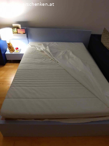 Bett 140x200 MALM IKEA mit Lattenrost und Nachttisch. Wegen Umzug verschenke ich mein selbst bemaltes (hellblau/geht ein wenig ins violettfarbende) Ikea-Malmbett inkl. Nachttisch und Lattenrost (ohne Matratze). Abgeholt werden kann das Bett bei mir in Innsbruck :) liebe Grüße Caro