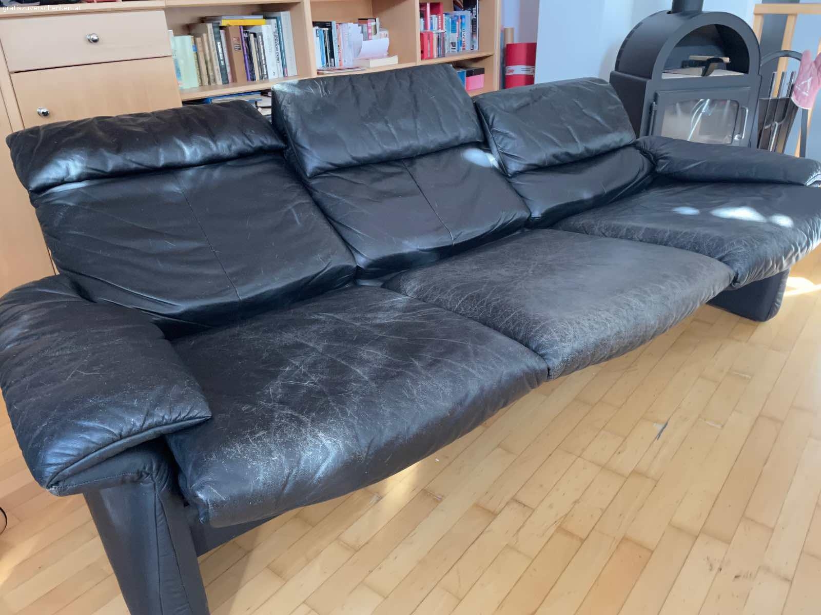 Leder 3er Sofa Erpo, schwarz Möbel Gratis zu verschenken